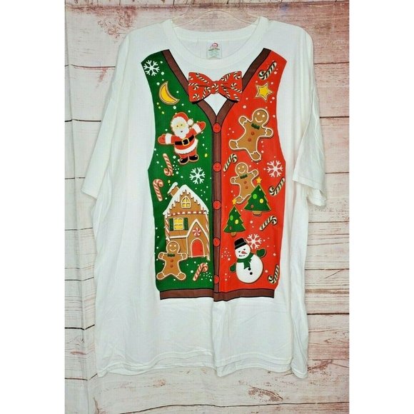 Dec 25th Gingerbread Santa Christmas Tree Candy Cane Vest Graphic XXXL T-Shirt - Picture 1 of 8